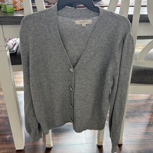 LOFT Heather Gray Button-Up Cardigan